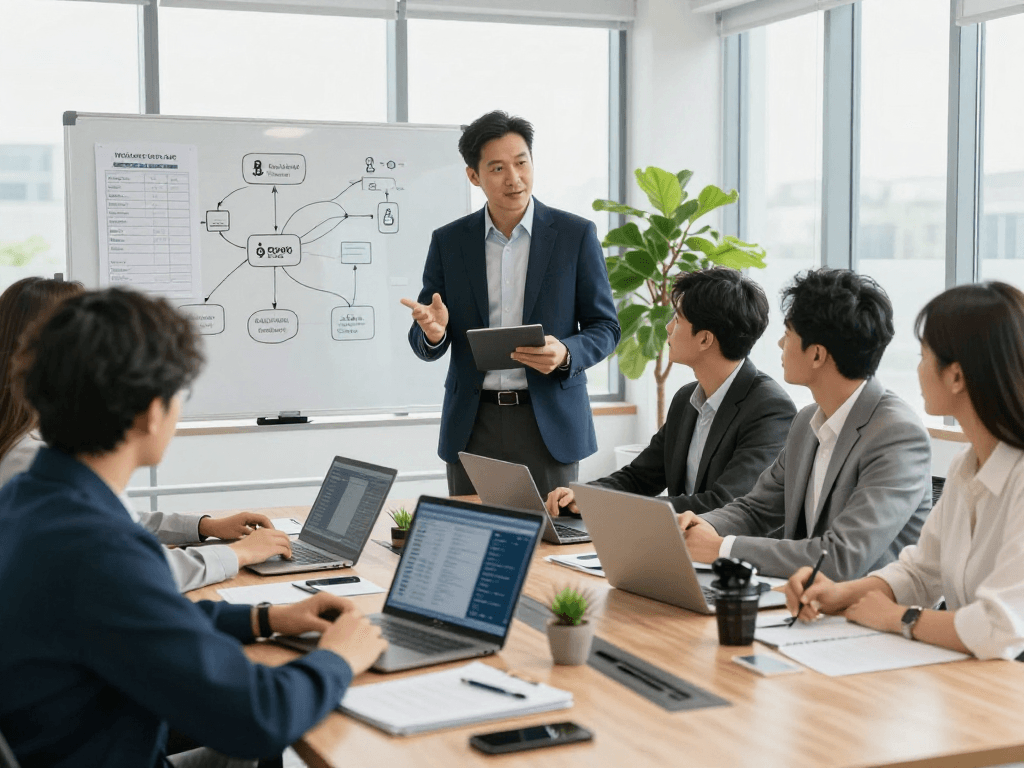 Daten- und IT-Sicherheit Dienstleistung team collaboration in a modern office showing cybersecurity solutions.