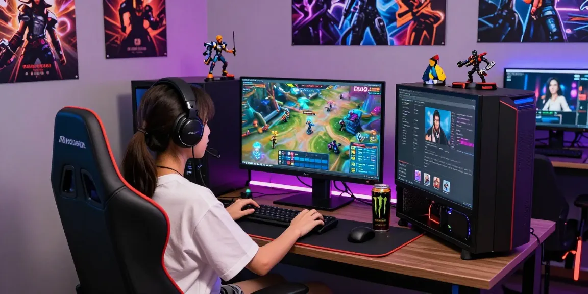 Young gamer engaged in rokok88 login on vibrant gaming setup with colorful LED lights.