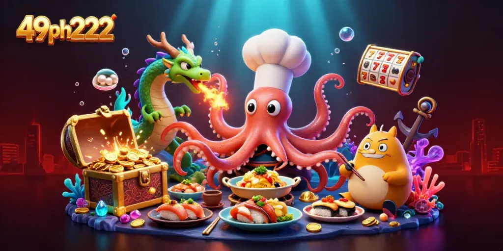Experience the excitement of 49ph222 with animated characters and vibrant casino elements.