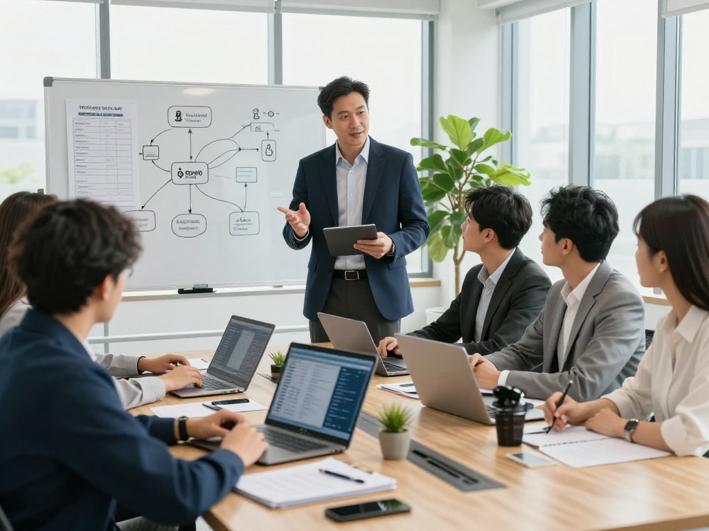 Daten- und IT-Sicherheit Dienstleistung team collaboration in a modern office showing cybersecurity solutions.