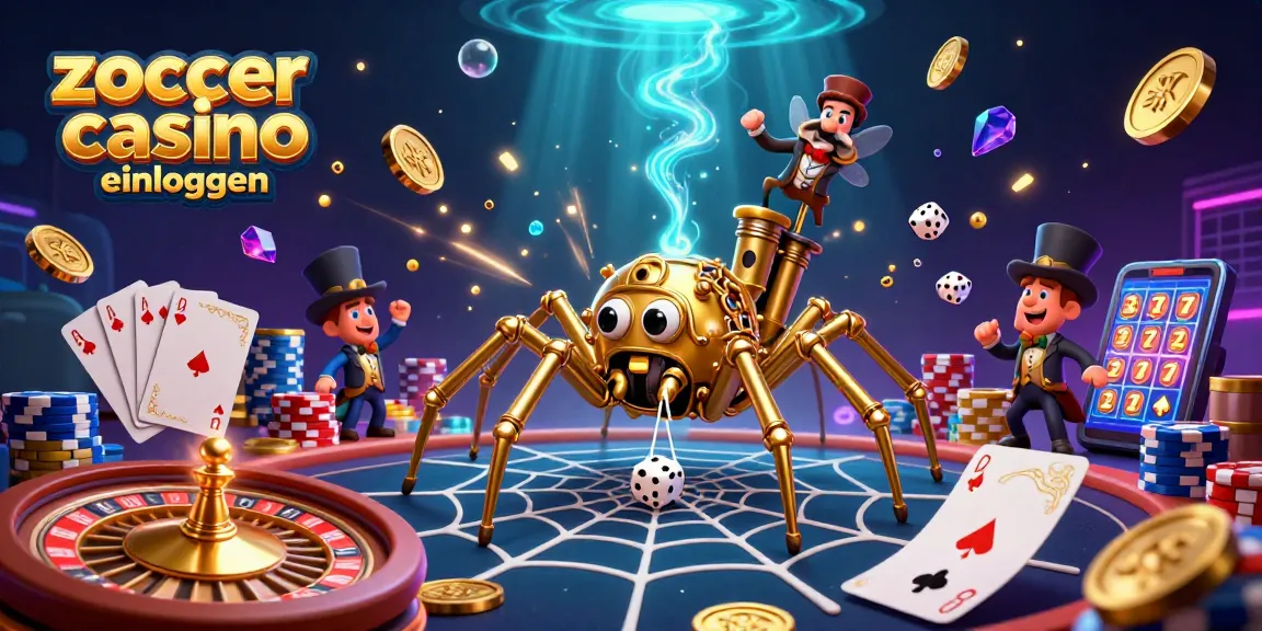 Experience the thrill of zoccer casino einloggen with animated golden spider, coins, and cards.