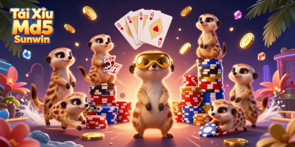 Play Tài Xỉu Md5 Sunwin with expert meerkat players in a vibrant casino atmosphere.