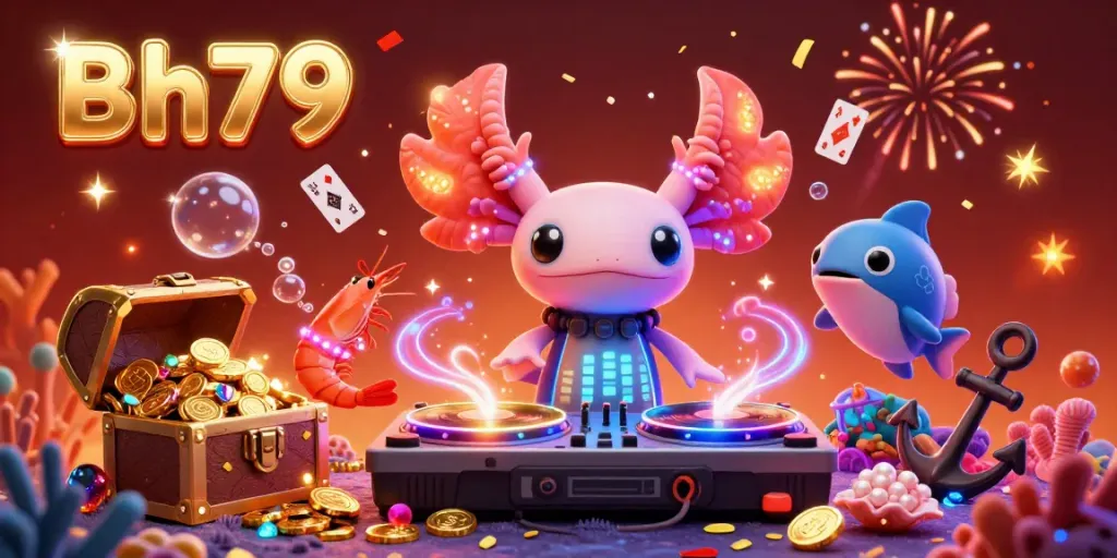 Experience Bh79's vibrant casino energy with a party of colorful underwater characters celebrating gaming thrills.